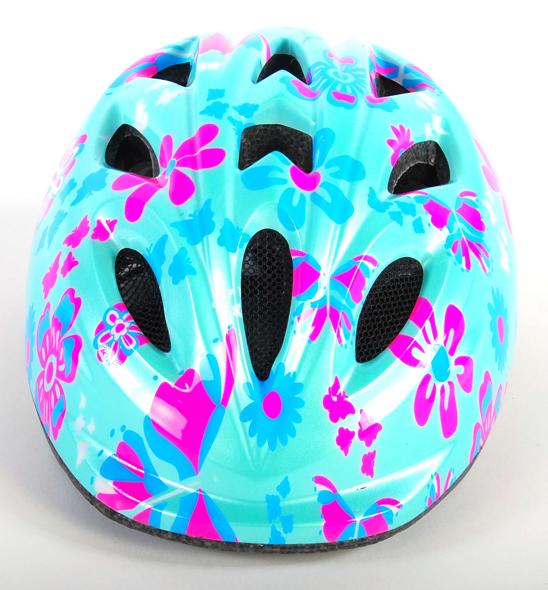 Volare Kinder Fietshelm – XS – Blauw Roze Bloemetjes – 47-51 cm – extra klein model