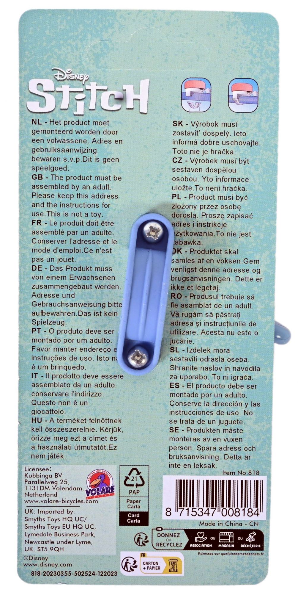 Disney Stitch Fietsbel – Roze / Koraal Blauw