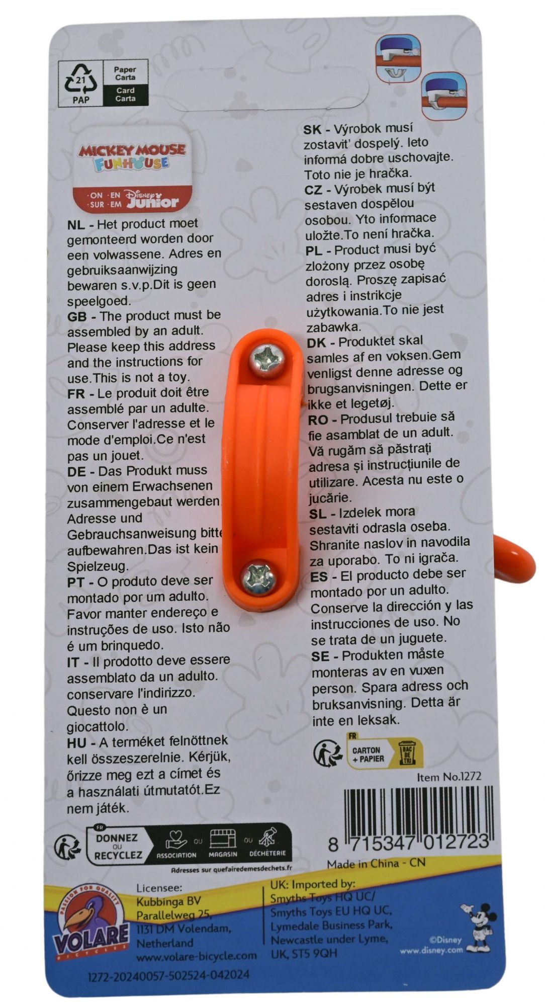 Disney Mickey Mouse Fietsbel – Jongens – Blauw Oranje