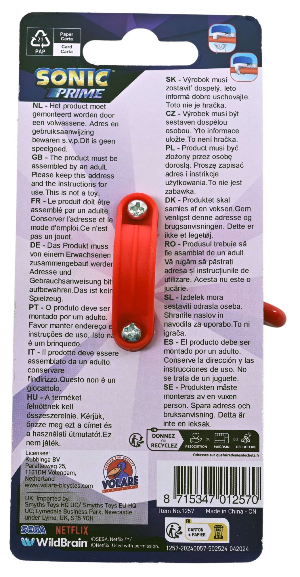 Sonic Prime Fietsbel – Jongens – Blauw Rood