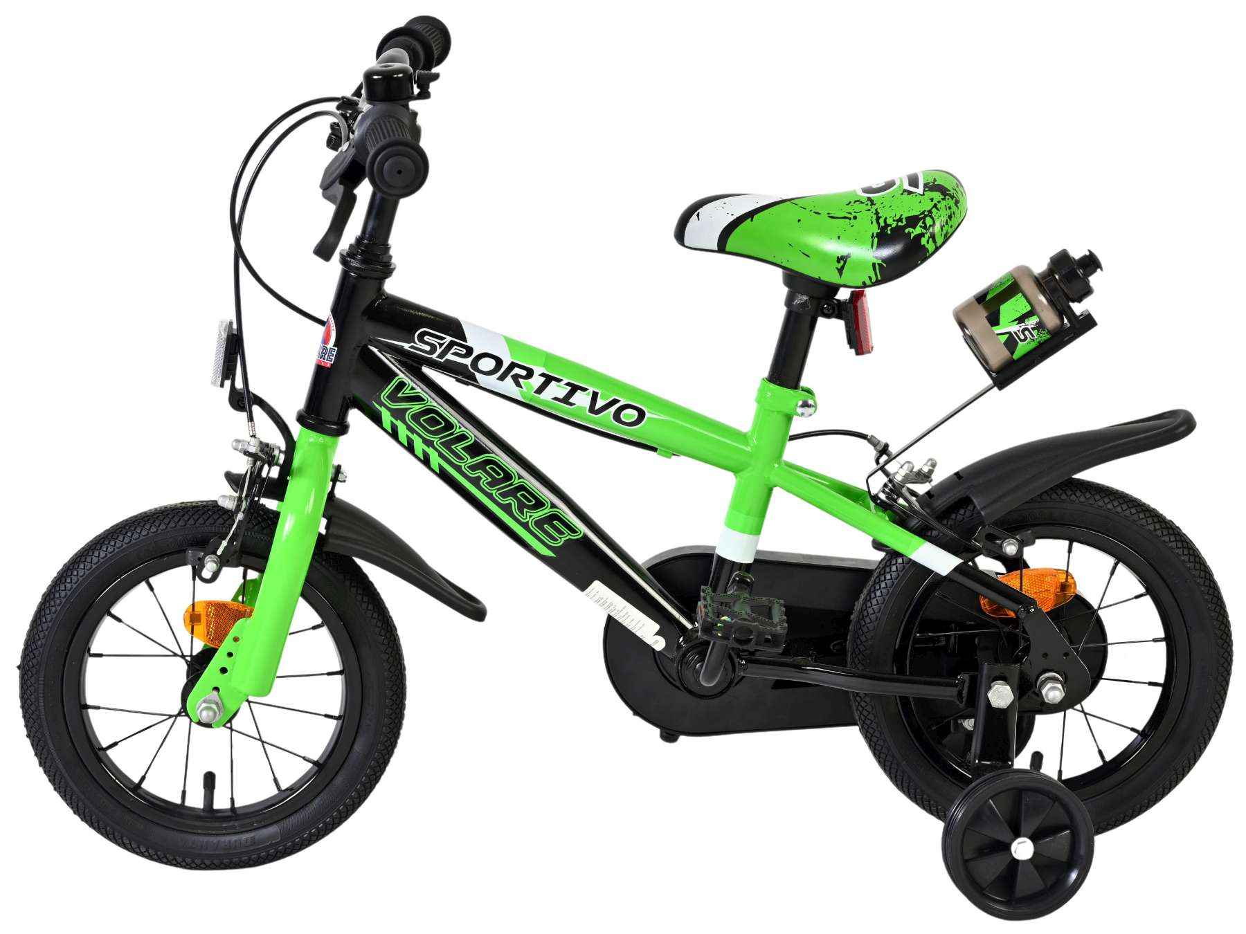 Volare Sportivo Kinderfiets – Jongens – 12 inch – Groen Zwart – Twee Handremmen