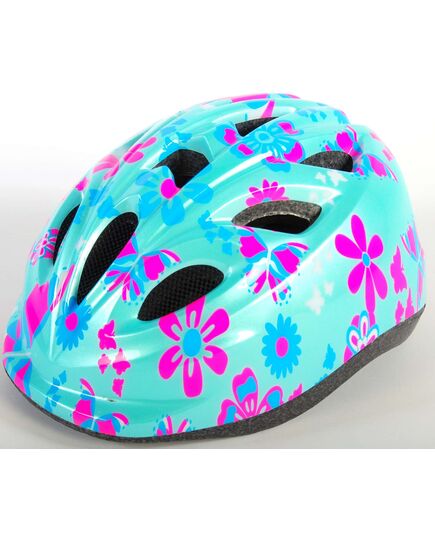Volare Kinderfahrradhelm Grün Rosa Blumen XS 47-51 cm extra kleines Modell