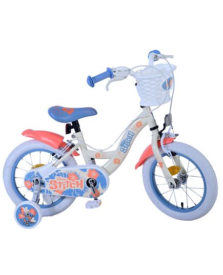 Disney Stitch Kinderfahrrad - Mädchen - 14 Zoll - Creme Koralle Blau - Zweihandbremsen [CLONE]