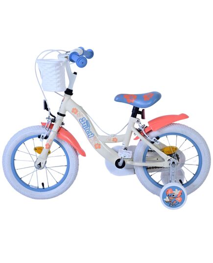 Disney Stitch Kinderfahrrad - Mädchen - 14 Zoll - Creme Koralle Blau - Zweihandbremsen [CLONE]