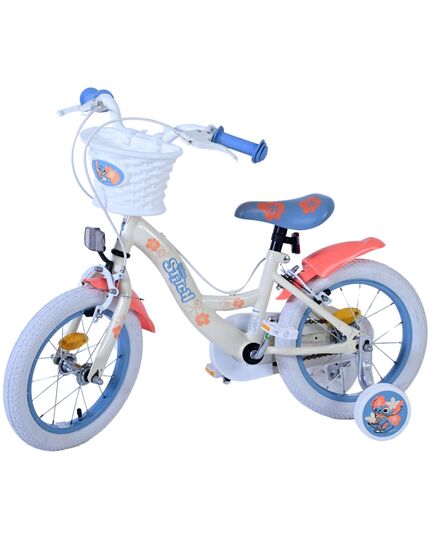 Disney Stitch Kinderfahrrad - Mädchen - 14 Zoll - Creme Koralle Blau - Zweihandbremsen [CLONE]
