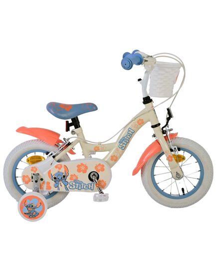 Disney Stitch Kinderfahrrad - Mädchen - 12 Zoll - Zwei Handbremsen - Creme Koralle Blau