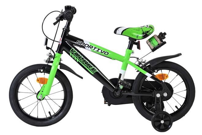 Volare Sportivo Kinderfiets - Jongens - 14 inch - Groen Zwart - Twee Handremmen