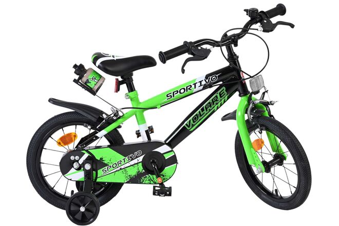 Volare Sportivo Kinderfiets - Jongens - 14 inch - Groen Zwart - Twee Handremmen