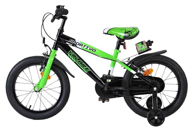Volare Sportivo Kinderfiets - Jongens - 16 inch - Groen Zwart - Twee Handremmen