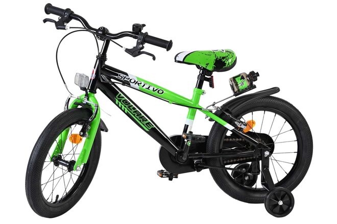 Volare Sportivo Kinderfiets - Jongens - 16 inch - Groen Zwart - Twee Handremmen