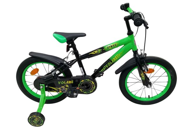 Rower dziecięcy Volare Strike dla chłopców, 16 cali, czarno-zielony, dwa hamulce ręczne