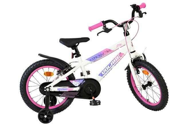 Volare Lily Kinderfiets - Meisjes - 16 inch - Wit Roze Paars - Twee Handremmen