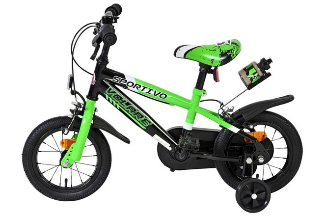 Volare Sportivo Kinderfiets - Jongens - 12 inch - Groen Zwart - Twee Handremmen