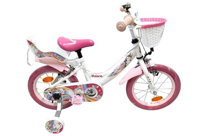 Volare Unicorn Kinderfiets - Meisjes - 14 inch - Wit - Twee Handremmen