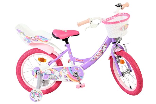 Volare Unicorn Kinderfahrrad – Mädchen – 16 Zoll – Lila