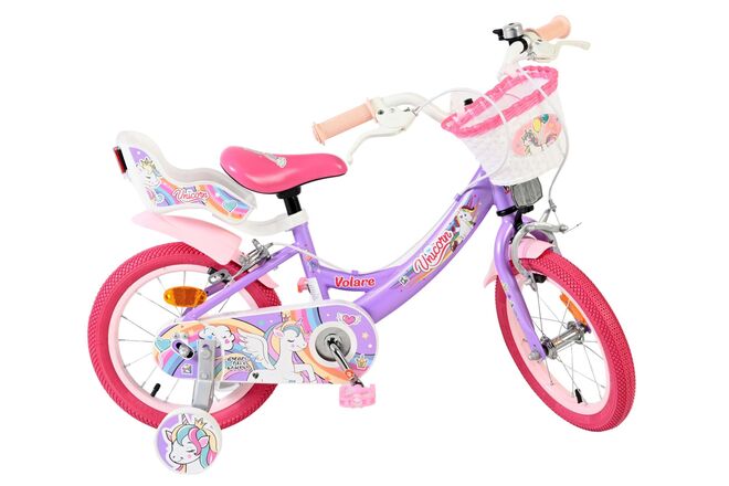 Volare Unicorn Kinderfiets - Meisjes - 14 inch - Paars - Twee Handremmen