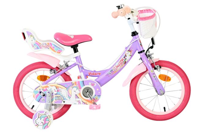 Volare Unicorn Kinderfiets – Meisjes – 14 inch – Paars – Twee Handremmen