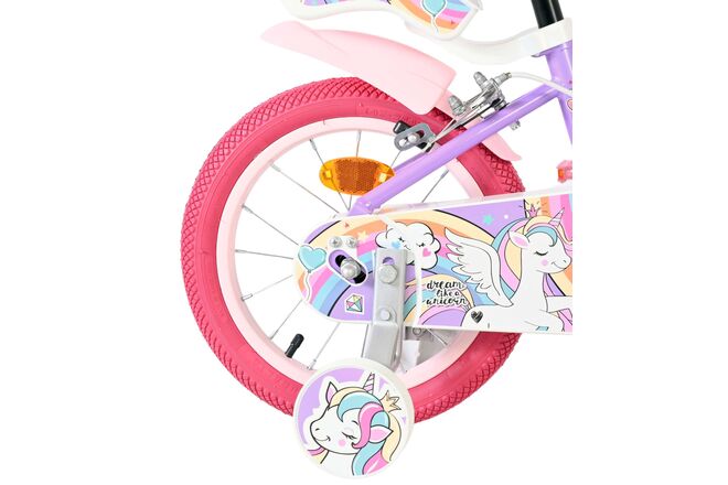 Volare Unicorn Kinderfiets - Meisjes - 14 inch - Paars - Twee Handremmen