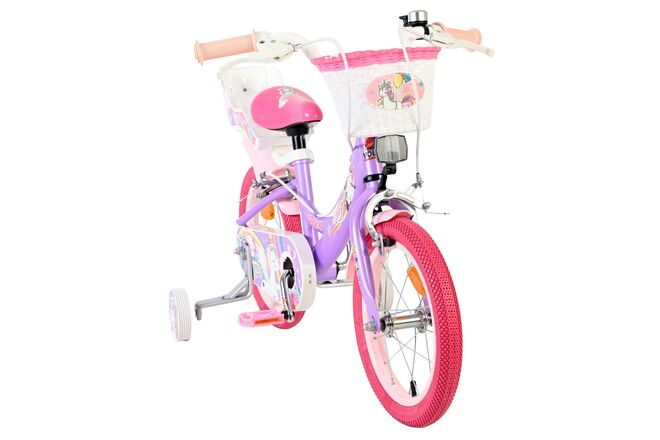 Volare Unicorn Kinderfiets - Meisjes - 14 inch - Paars - Twee Handremmen