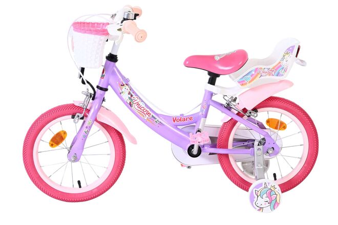 Volare Unicorn Kinderfiets - Meisjes - 14 inch - Paars - Twee Handremmen