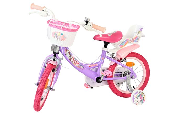 Volare Unicorn Kinderfiets - Meisjes - 14 inch - Paars - Twee Handremmen