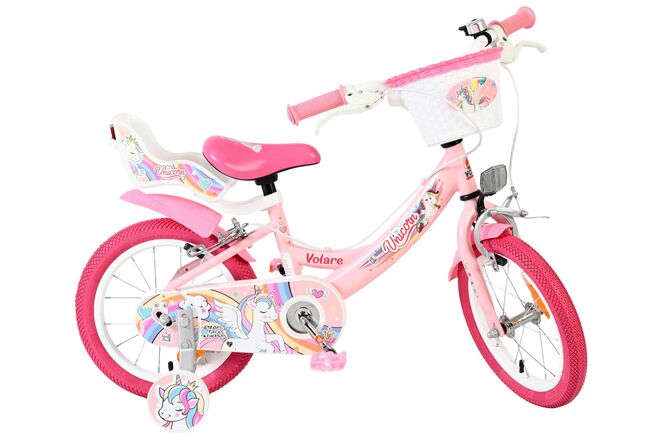 Volare Unicorn Kinderfiets - Meisjes - 14 inch - Roze - Twee Handremmen