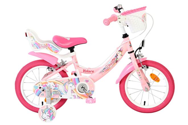 Volare Unicorn Kinderfiets – Meisjes – 14 inch – Roze – Twee Handremmen