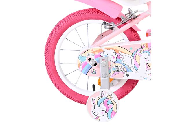 Volare Unicorn Kinderfiets - Meisjes - 14 inch - Roze - Twee Handremmen