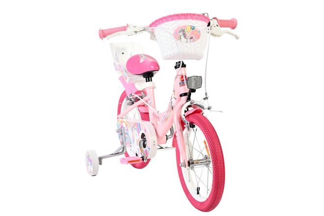 Volare Unicorn Kinderfiets - Meisjes - 14 inch - Roze - Twee Handremmen