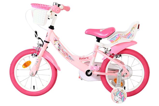 Volare Unicorn Kinderfiets - Meisjes - 14 inch - Roze - Twee Handremmen
