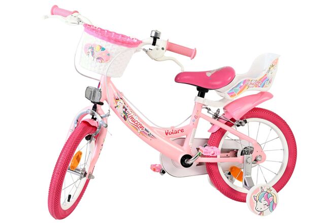 Volare Unicorn Kinderfiets - Meisjes - 14 inch - Roze - Twee Handremmen