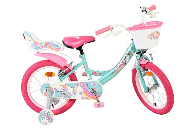 Volare Unicorn Children's Bicycle - Girls - 16 inch - Green - Two Hand Brakes