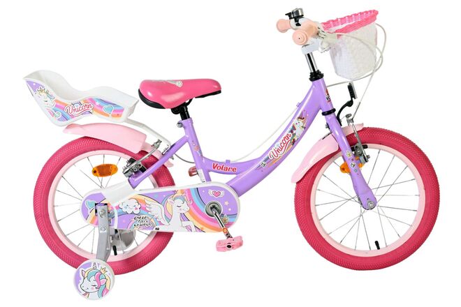 Volare Unicorn Children's Bicycle - Girls - 16 inch - Purple - Two Hand Brakes
