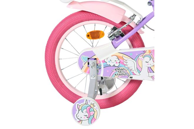 Volare Unicorn Children's Bicycle - Girls - 16 inch - Purple - Two Hand Brakes