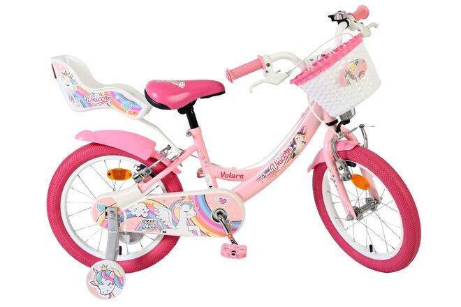 Volare Unicorn Children's Bicycle - Girls - 16 inch - Pink - Two Hand Brakes