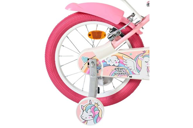 Volare Unicorn Children's Bicycle - Girls - 16 inch - Pink - Two Hand Brakes
