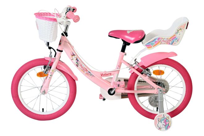 Volare Unicorn Children's Bicycle - Girls - 16 inch - Pink - Two Hand Brakes