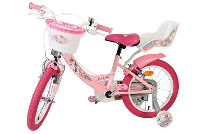 Volare Unicorn Children's Bicycle - Girls - 16 inch - Pink - Two Hand Brakes