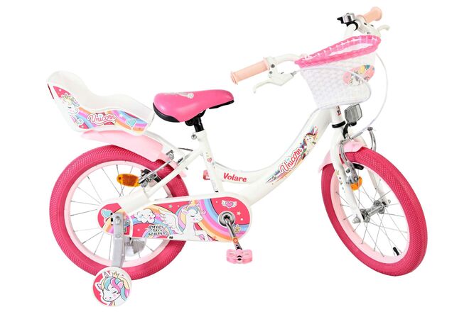 Volare Unicorn Children's Bicycle - Girls - 16 inch - White - Two Hand Brakes