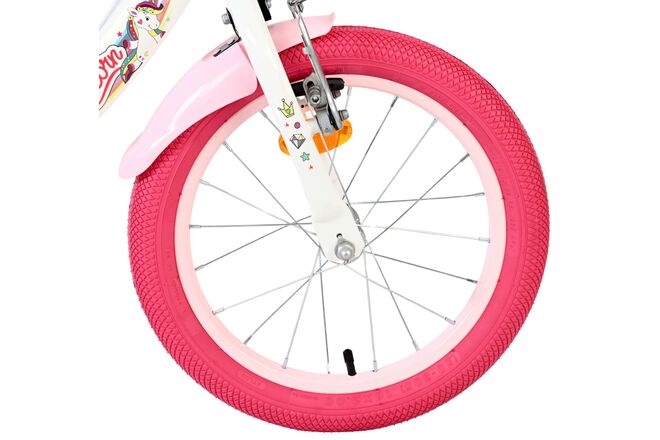 Volare Unicorn Children's Bicycle - Girls - 16 inch - White - Two Hand Brakes