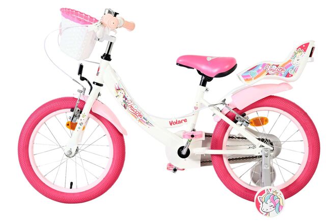 Volare Unicorn Children's Bicycle - Girls - 16 inch - White - Two Hand Brakes