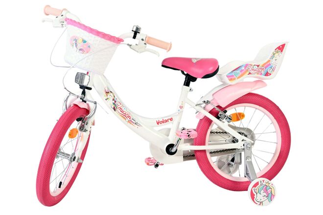 Volare Unicorn Children's Bicycle - Girls - 16 inch - White - Two Hand Brakes