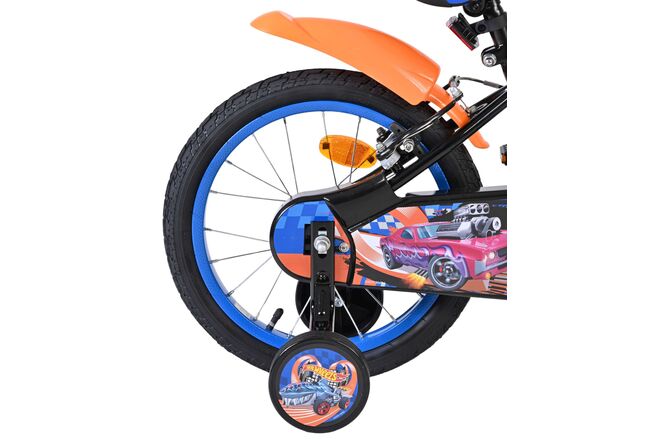 Hot Wheels Kids Bike - Boys - 16 inch - Black Orange Blue - Two Hand Brakes