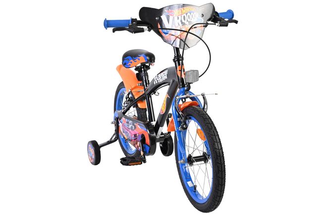 Hot Wheels Kids Bike - Boys - 16 inch - Black Orange Blue - Two Hand Brakes