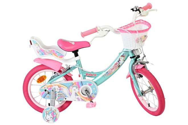 Volare Unicorn Kinderfiets - Meisjes - 14 inch - Groen - Twee Handremmen