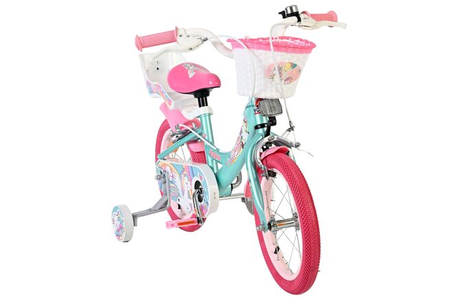 Volare Unicorn Kinderfiets - Meisjes - 14 inch - Groen - Twee Handremmen
