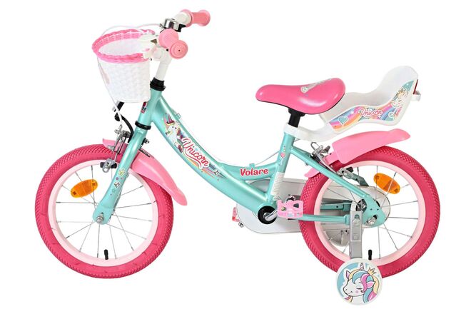 Volare Unicorn Kinderfiets - Meisjes - 14 inch - Groen - Twee Handremmen