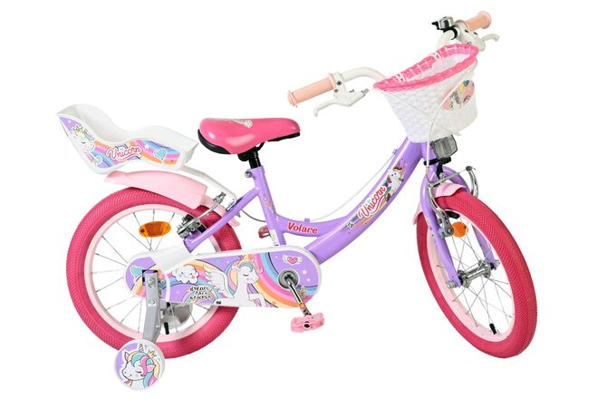 Volare Unicorn Kinderfiets - Meisjes - 16 inch - Paars - Twee Handremmen