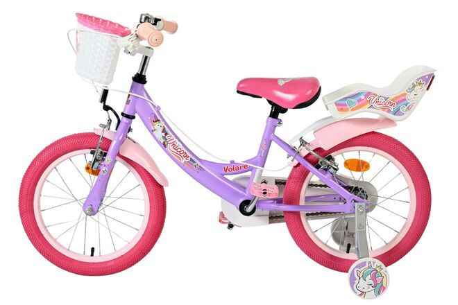 Volare Unicorn Kinderfiets - Meisjes - 16 inch - Paars - Twee Handremmen