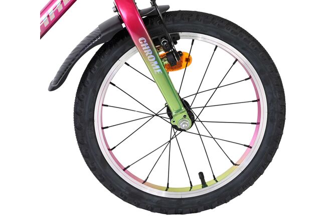Volare Chrome Children's Bicycle - Girls - 16 inch - Pink Green - Two Hand Brakes